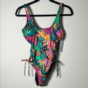 New Hurley Women's Colorful Tropical Print Cutout Adjustable Moderate Swimsuit